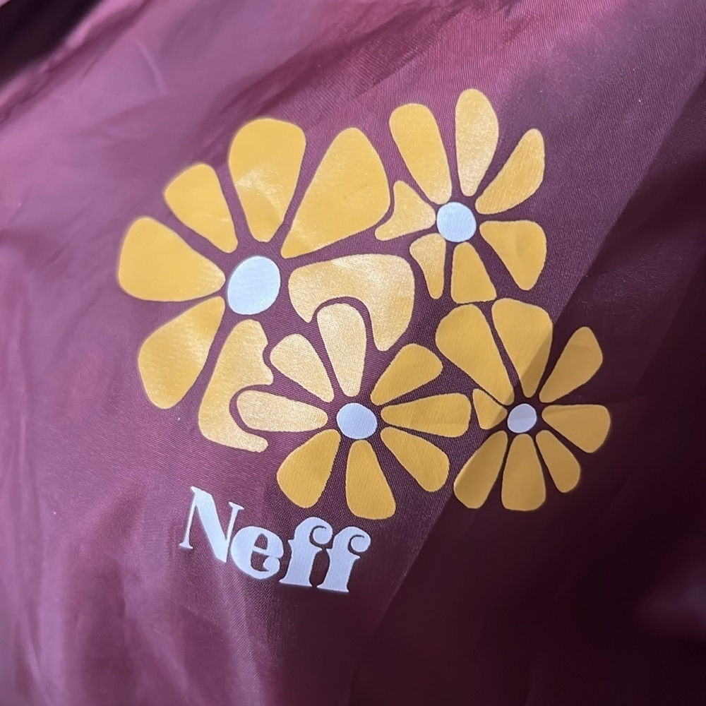 Neff Jacket Burgundy Snap Floral Windbreaker Skater Long Sleeve Men’s Size L - Picture 2 of 7